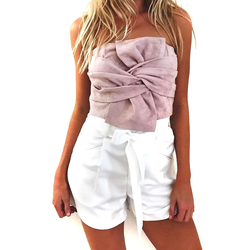 New Suede Sexy Women Tops 2017 Summer Bandage Off Shoulder Crop Top Backless Sexy Women Tops