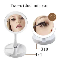 Портативный светодиодный зеркало для макияжа с лампой складное карманное зеркало для макияжа 10 раз увеличительное стекло макияж зеркало