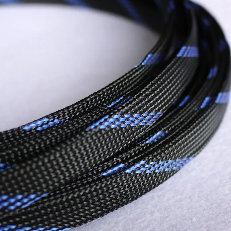 

1 Meters High quality Black & Blue 12mm Braided PET Expandable Sleeving High Density Sheathing Plaited Cable Sleeves DIY