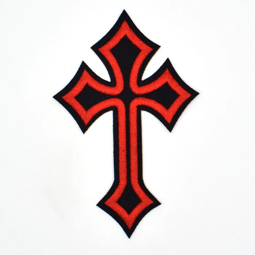 

2018 Hot Sale Sale 3d Handmade Eco-friendly Iron-on Stickers 2pcs Cross Iron On Patch Red Gothic Motorcycle Biker Vest Emblem