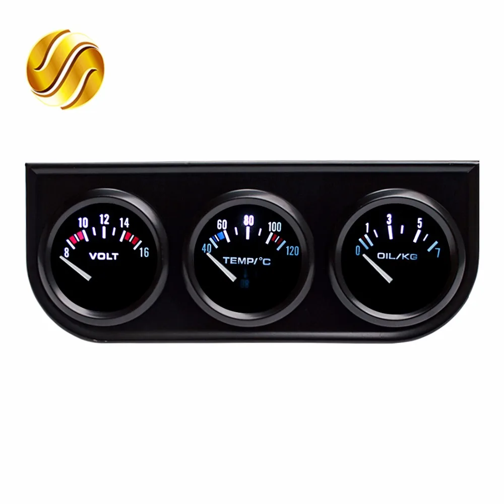 

Dragon Gauge 52mm 2" 3-In-1 Kit Car Gauge Voltage + Water Temperature + Oil Press Gauges Black Car Meters Triple Dashboard