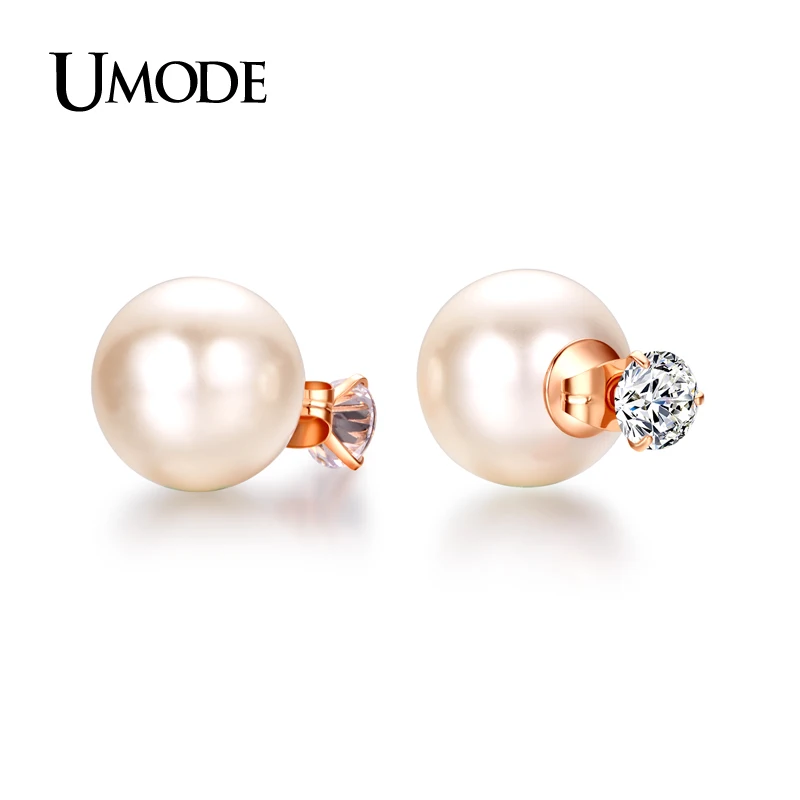 UMODE Luxury Rose Gold / Rhodium color Austrian Rhinestone & Simulated Pearl Stud Earrings For Women Jewelry AJE0253