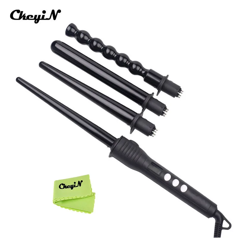 

110-240V CkeyiN 4in1 9MM-25MM Ceramic Curling Wand Hair Curler Electric Curling Iron Curler Spiral Roller 4pcs Barrel Hair Tool