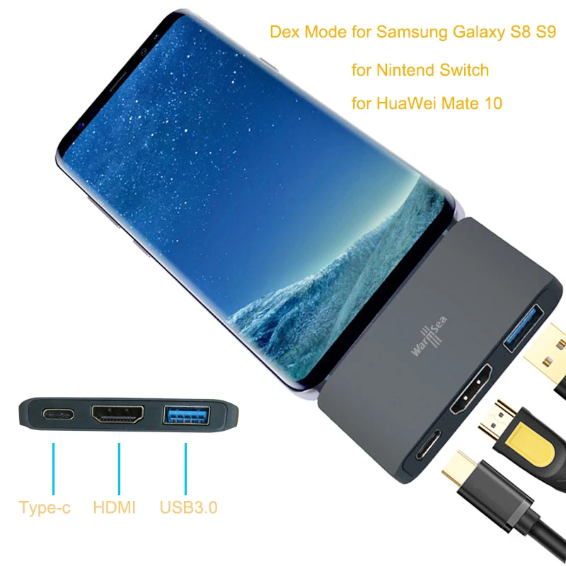 Dex Mode for Samsung Galaxy S8 S9 Nintend Switch USB Type C Hub to HDMI 4k support with PD USB 3.0 Hub for Macbook Pro Type-C - Цвет: Серый