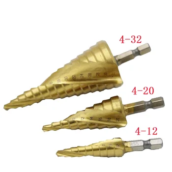 

3 Pcs/Set HSS Spiral Groove Step Drill Titanium Coated Bit Kit for Iron Aluminum Plate Cutting Holes MAL999