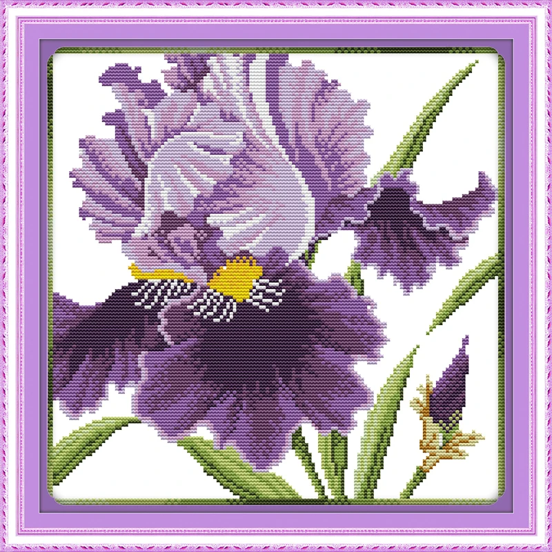 

Purple blossoms flowers DMC cross stitch kits 14ct white 11ct print on canvas embroidery set sewing hand made crafts home decor