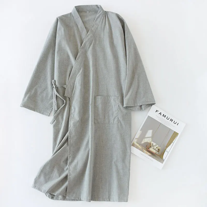 Летние мужские новые хлопковые халаты, модная одноцветная одежда для сна японское кимоно, халат Yukata, платья высокого качества, одежда для сна, размер M L