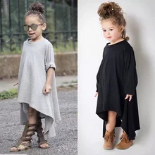 Baby Girl Autumn Dress Max Batwing Loose Asymmetric Long Sleeve Girl Dress For Kids Costume Casual Black and Gray