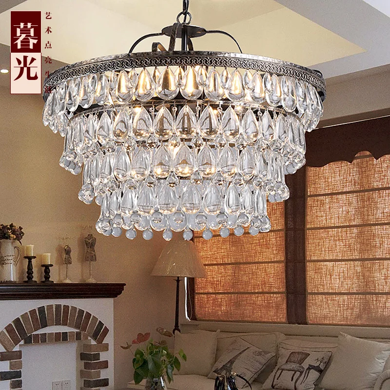 

Boreal Europe Style Crystal Lighting For Bedroom Foyer Iron retro Dining Room pendant lights Modern Simple With E14 LED Bulbs