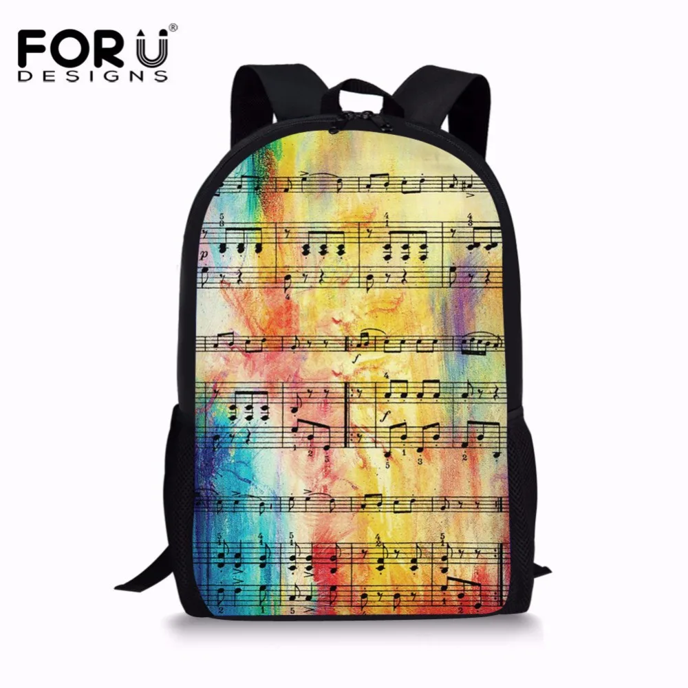 

FORUDESIGNS Waterproof School Backpack Fashion Student Book Bag Children Backpacks Rainbow Sheet Music Print School Bag for Girl