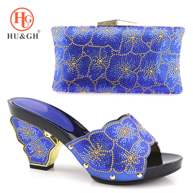 

New Arrival Italian Shoes With Matching Bag Set For Wedding Party Fashion Women Pumps African Shoes and Bags for ladies In Blue