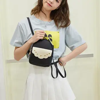 

Women's Color Block Crossbody Shoulder Bag Rivet Leather Small Backpack