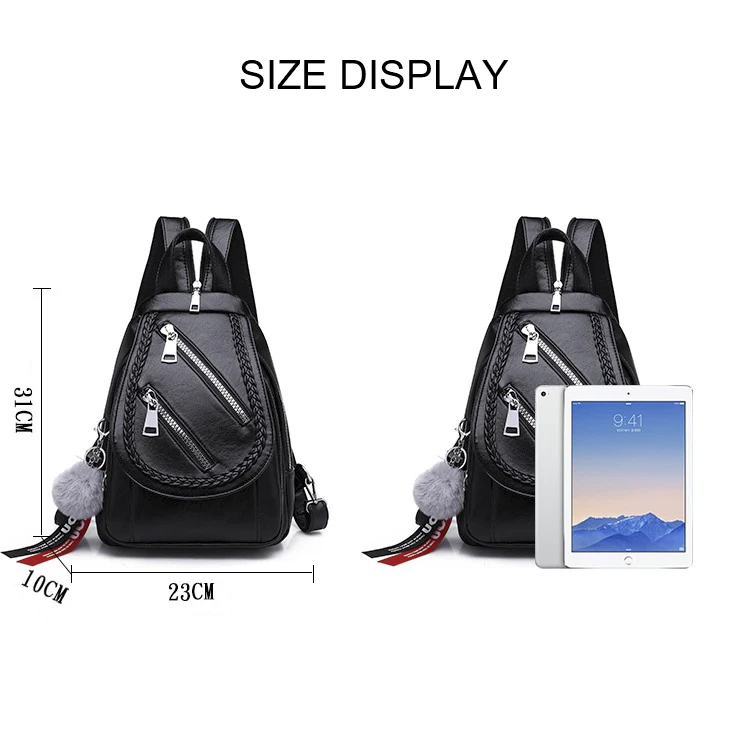 do plutônio moda zíper senhoras mochila preto