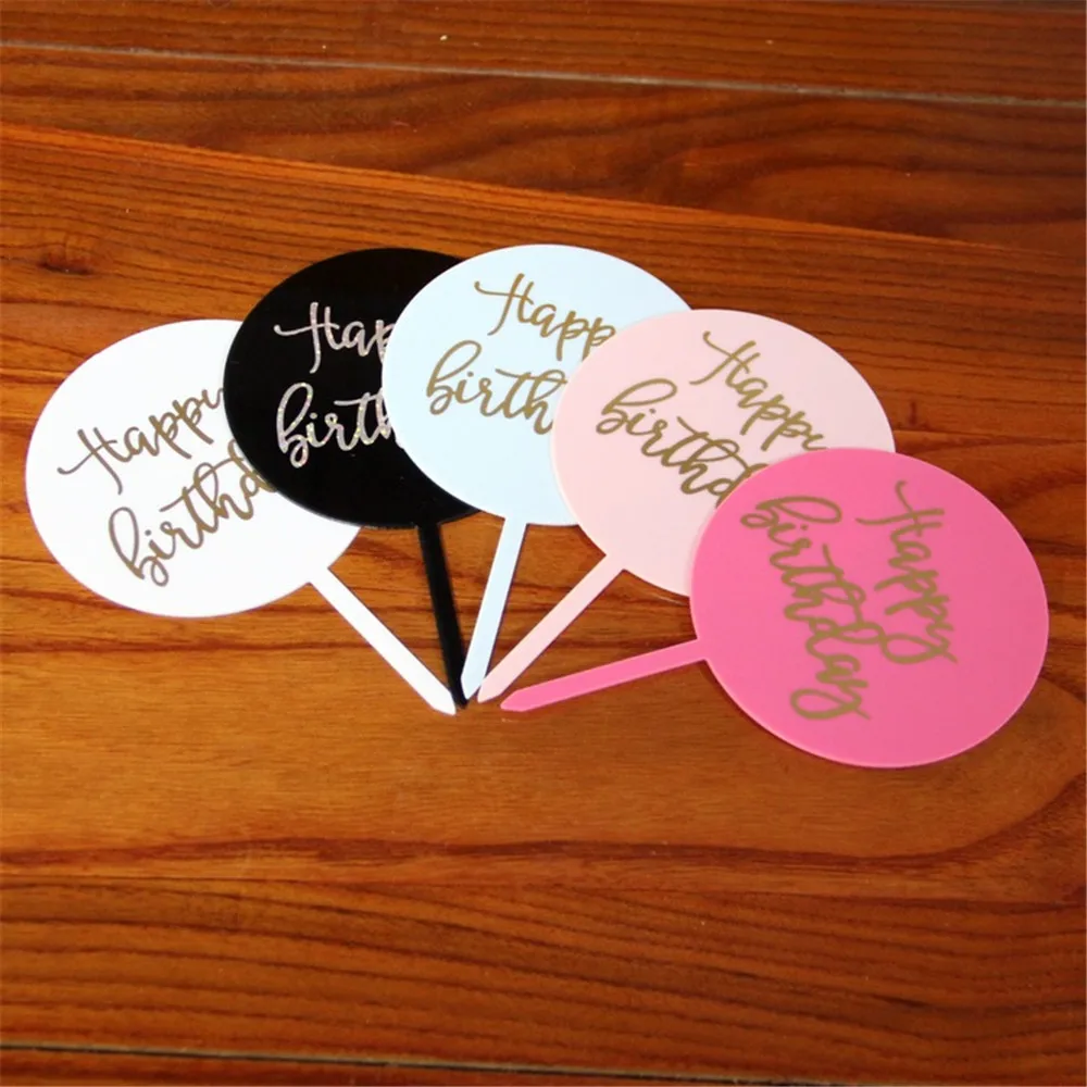 

CRLEY Wholesale 10pcs Acrylic Happy Birthday Cake Topper Cupcake Toppers Flags Birthday Party Wedding Decoration Supply