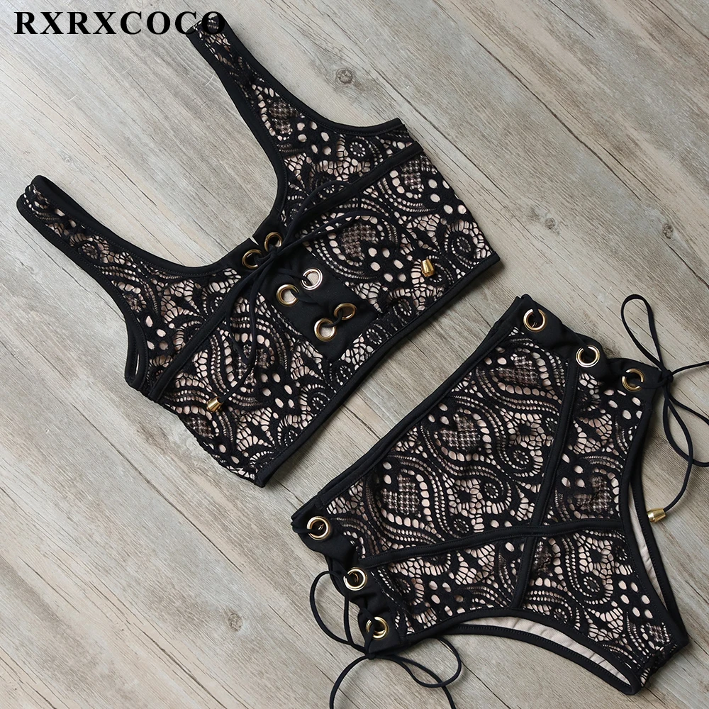 

RXRXCOCO Sexy Metal Ring Bikini 2018 Swimwear Women Bandeau Strapless High Waist Bikini Set Swimsuit Push Up Beachwear Biquinis