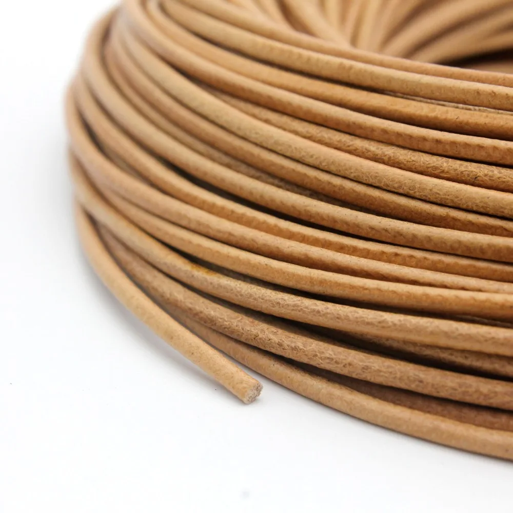 

5 Yards 2mm Round Genuine Cow Hide Natural Leather Strands, Real Cow Leather Cord for DIY Bracelet Necklace Jewelry Shoelace