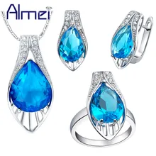 Almei Bijoux(украшения своими руками) серебряный комплект ювелирных изделий с драгоценными камнями бижутерия с украшением в виде кристаллов Brinco Винтаж ювелирных изделий серьги кольца Цепочки и ожерелья Набор для Для женщин T219