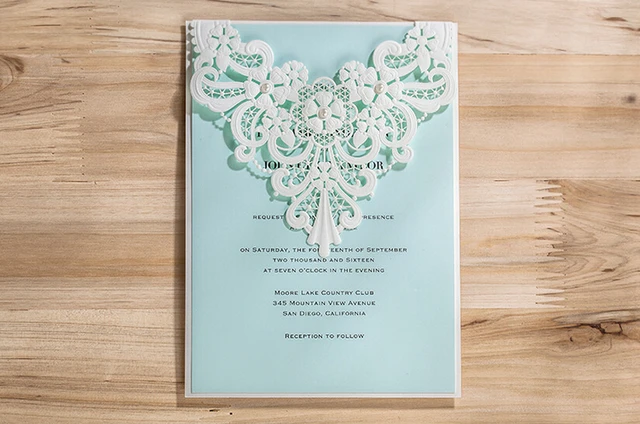White Laser Cut Wedding Invitation Cards Flower Lace Wedding