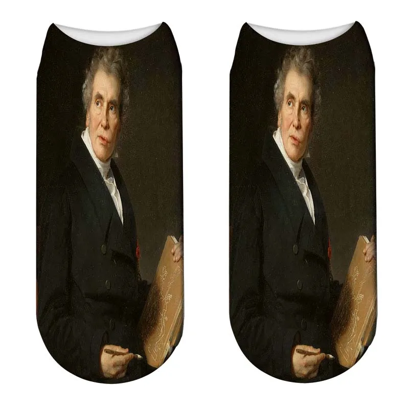 Модные 3D печатных Винтаж Ретро Живопись Арт носки маслом искусства дизайн хлопковые носки Мона Лис личности укороченные носки