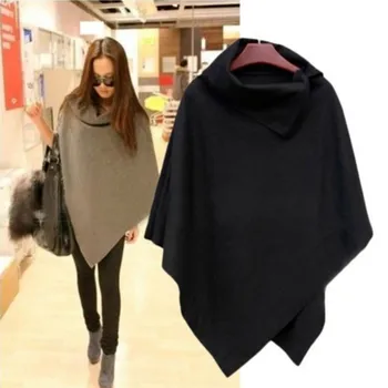 

New Autumn Winter Hot Women Coats Vestidos Plus Size Casual Loose Solid Irregular Hem Cloak Woolen Blends Coat For Women Tippet