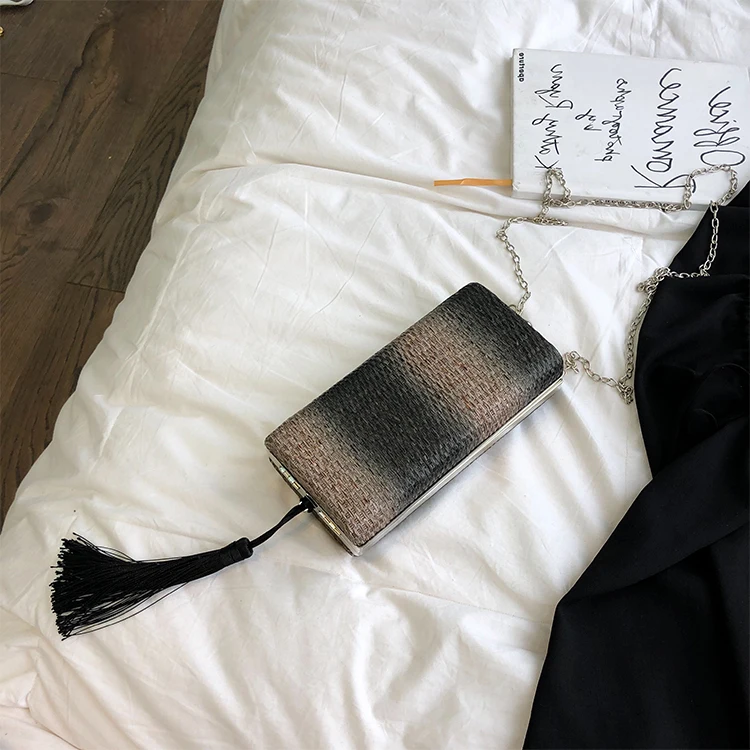 Винтаж Черный кисточкой модные вечерние сумка-клатч вечерняя сумка цепи кошелек для женщин мини-сумка через плечо Tote клапаном