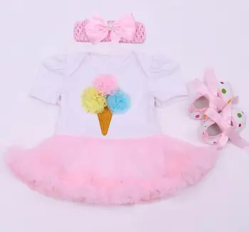 

Baby Rompers with Attached Tutu 3PCs Infant Clothing Set Baby Girls Hot Pink 1st 2nd Cream Birthday Tutu Dress Headband Shoes