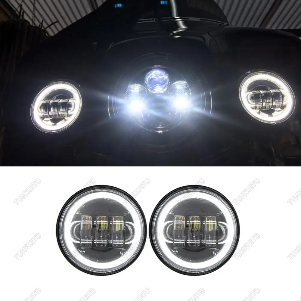 

Black/Chrome4.5 Inch LED Fog Lights Projector Auxiliary Moto Headlight Motorcycle Passing Fog Light Lamps With DRL For Har ley