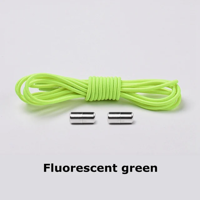 1Pair Elastic Shoelaces Round No Tie Shoe laces Sneakers Shoelace Kids Adult Rubber elastic Laces Lock One Size Fits All Shoes Fluorescent green