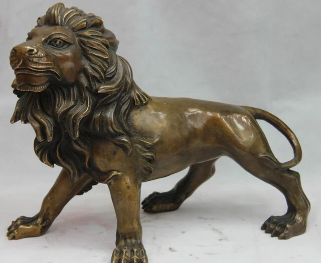 

150401 S0431 Chinese Old Bronze Copper Garden Door Feng shui Guardion Lion Foo Fu Dog Statue