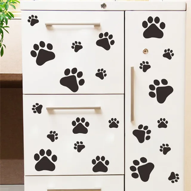 119 20 De Réductiondessin Animé Chien Chat Marchant Patte Imprimer Stickers Muraux Pour Enfants Chambres Décalque Danimal Familier Chambre
