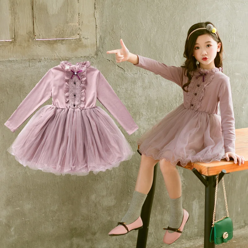 New 2019 Teen Girls Dresses for Party and Wedding Long Sleeves Lace Princess Clothes Birthday Costumes Children Clothing | Детская