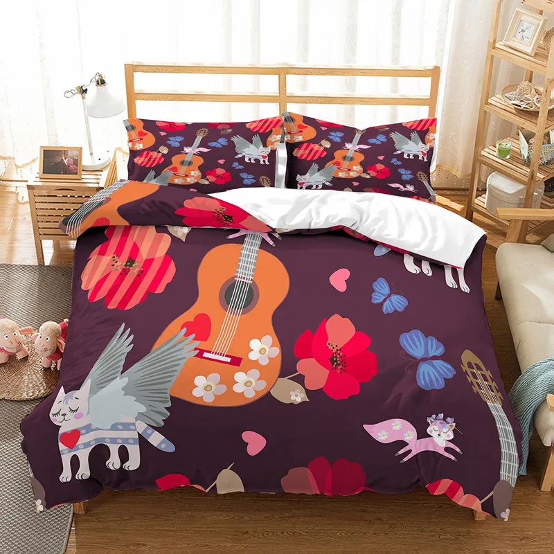 Fanaijia Pink 3d Bedding Set Cute Cat Duvet Cover Set With