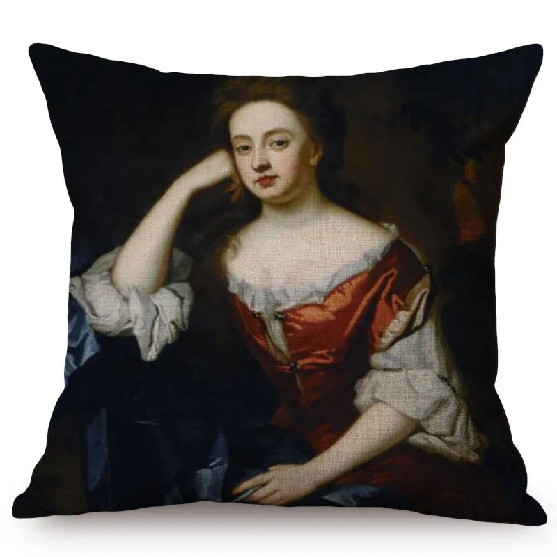 European Style Vintage Noble Woman Self-Portrait Home Decorative Throw Pillow Case Chic Ancient Woman Print Sofa Cushion Cover K82-2