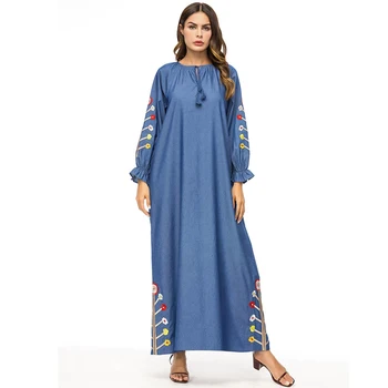 

Denim Vestido Kaftan Abaya Turkey Dubai Arabic Muslim Hijab Dress Caftan Women Islamic Clothing Eid Ramadan Tesettur Elbise Robe