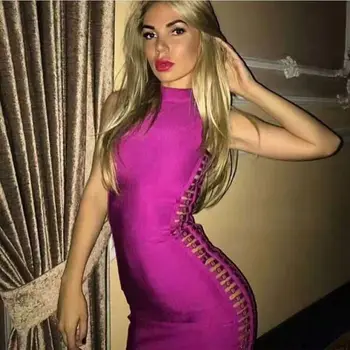 

High Quality Sexy Women Dress Sleeveless Hollow Out Mini Bandage Dress Sexy Party Dress