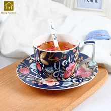 Большой цветок костяного фарфора кофейная чашка подарочный набор чай день Европа ручка безопасный чай чашка Tekopp лучшие чашки напитки продукты WKD076