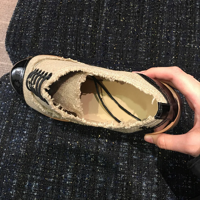 Lace Mujer Zapatillas Mano Retro Mujeres Genuino Cuero Casual Vintage A Las Hecho Oxford Zapatos Loafers Up Planos Para ORqSFwxI