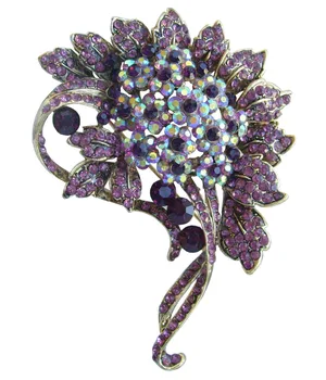 

HelenaJewelry 3.15" Gold-tone Purple Rhinestone Crystal Flower Brooch Pin EE05842C3