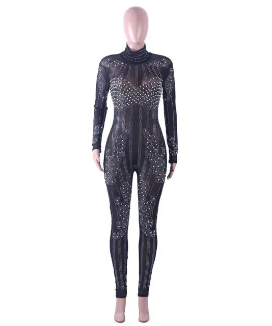 High Quality Women Full Bodysuits Rhinestone Women Fashion Jumpsuits