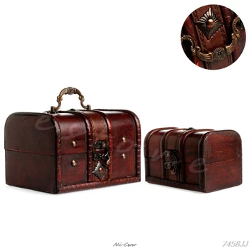 

2pcs Chic Wooden Pirate Jewellery Storage Box Case Holder Vintage Treasure Chest DropShip