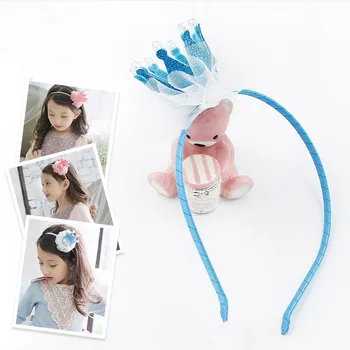 

30pcs/lot Baby Girl Glitter Crown Metal Headband Elastic Headband Party Mesh Glitter Crown