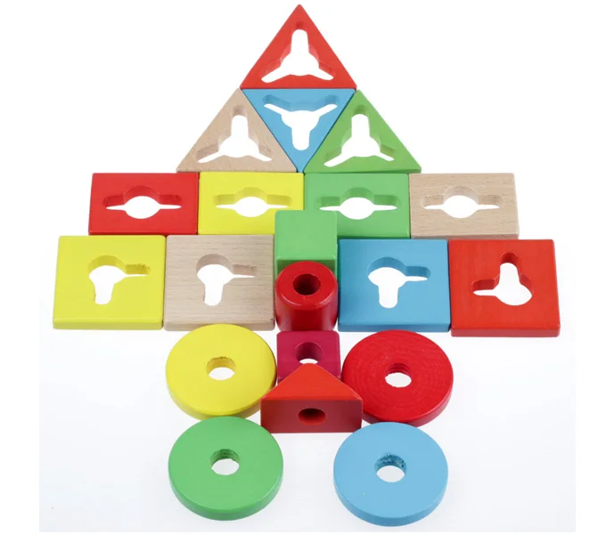 Деревянные игрушки Геометрическая колонна строительные блоки форма сортировщик когнитивные матч Игры развивающие игрушки для детей