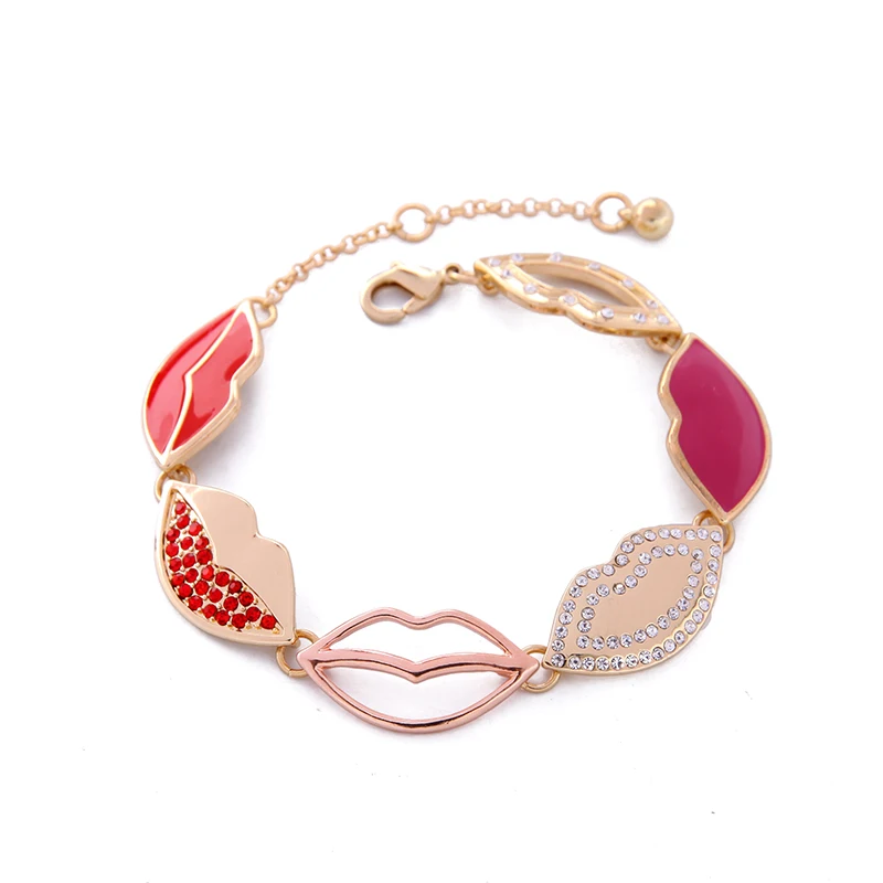 Multicolor Crystal Enamel Lip Bracelet for Women Cute Gift Jewelry 2017 Aliexpress Charm Bracelet Wholesale Aliexpress