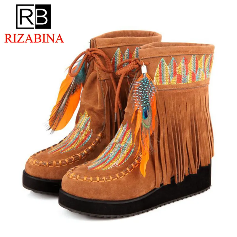

RIZABINA 2018 New Women Ankle Boots In Plus Size 31-46 Wedges Mixed Colors Covers Platform Shoes Winter Charming Boots For Women