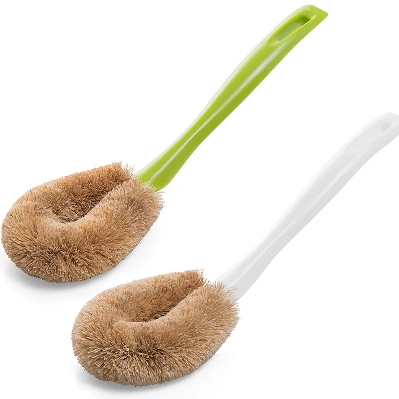 Длинная ручка коричневый горшок для промывания кисти для домашней кухни щетка для мытья чаши щетка для очистки кокосовой пальмы аксессуары для дома