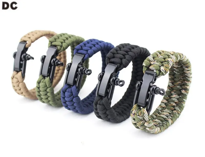 

DC Colorful Hand Made Braided Paracord Survival Bracelets Stainless Steel Charms Bangles Men Wrap Bracelet Pulseira Masculina