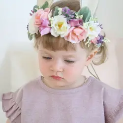 Повязка на голову с цветами для маленьких девочек, аксессуары для волос с листьями и цветами Вечерние