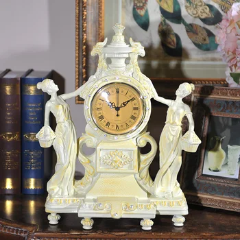 

Rui Shikai European poetry resin decorative clock American retro mute quartz clock study decorative ornaments