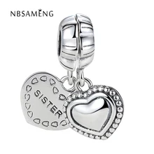 Un par auténtica plata esterlina 925 cuentas encanto original Pandora pulsera DIY Amuletos Cuentas familia hermana joyería colgante