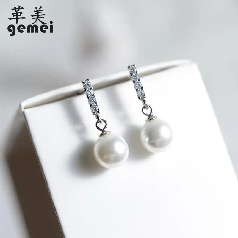 

Gemei 100% 925 Sterling Silver Round Shell Beads Strip Drop Earrings For Women Simulated-pearl Fashion Party Jewelry